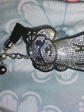 Crystal Flblack Dog Tassel Keychain Bag Charm - Black